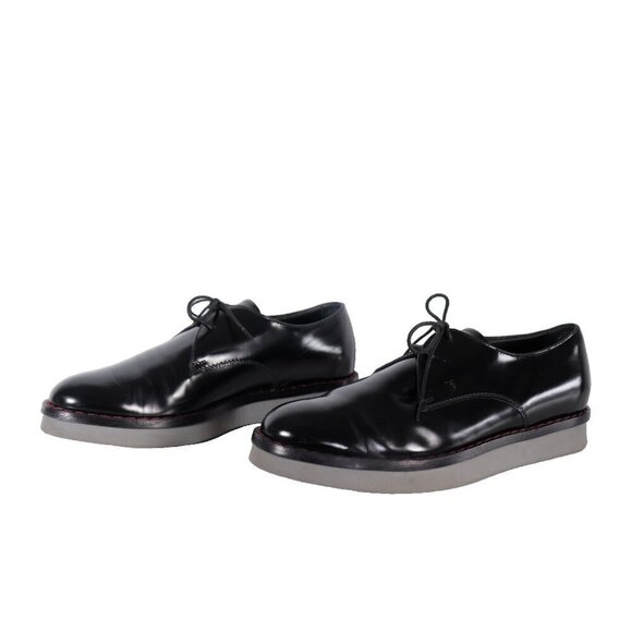 Tod's Women 39.5 Black Lace Up Platform Loafers Rubber Sole Glossy Leather Shoes - Picture 2 of 11